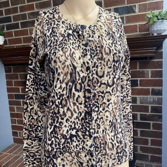 Merona Brown Tan Cheetah Print TunicTop Long Sleeve Shirt Blazer Buttons Size XS - Picture 13 of 15